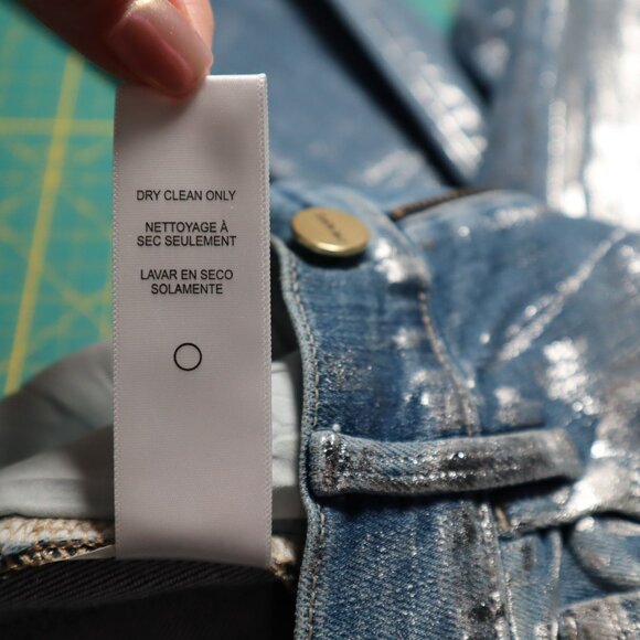 Frame Metalic Skinny Jeans Womens 24 Blue Festival Mod Futuristic Classic NWOT - Picture 10 of 11